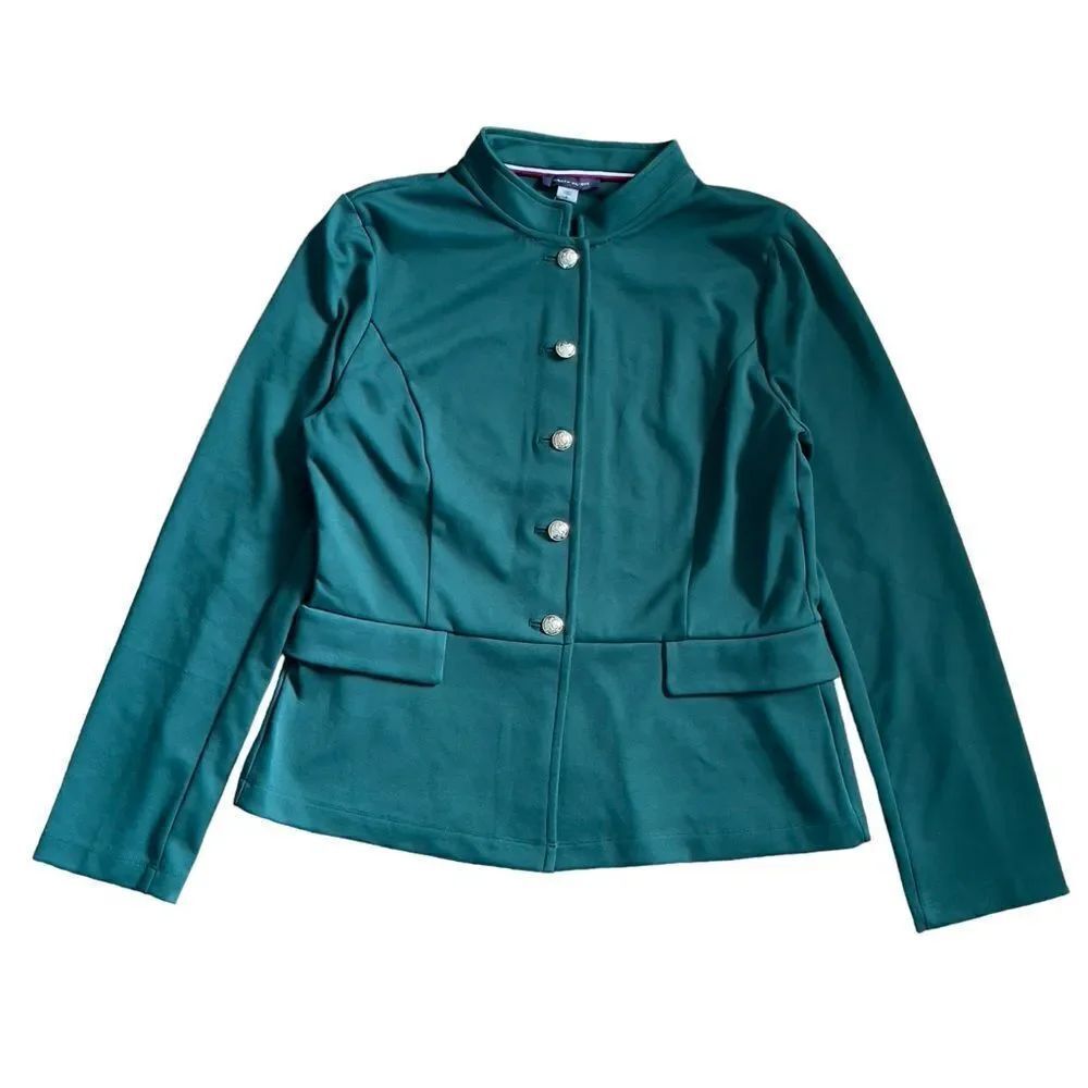 Tommy Hilfiger Forrest Green Standing Round Collar Suit Jacket Size 8 NWT